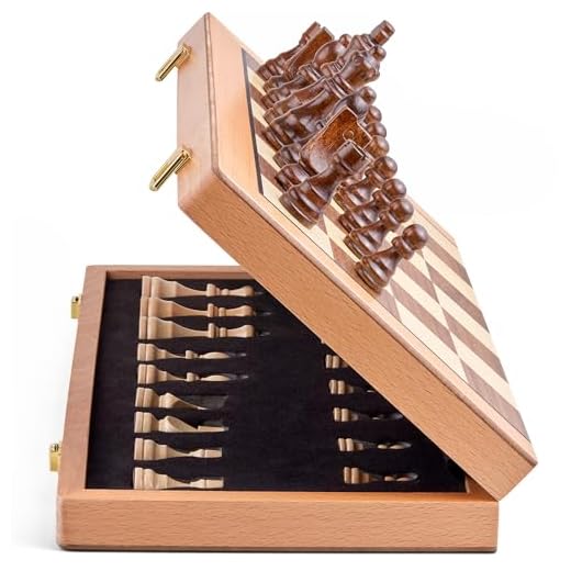 AMEROUS Magnetic Wooden Chess Set, 15 Inches Handmade Wooden Folding Travel Chess Board Game Sets with Chessmen Storage Slots for Kids and Adults, 2 Bonus Extra Queens, Gift Box Packed