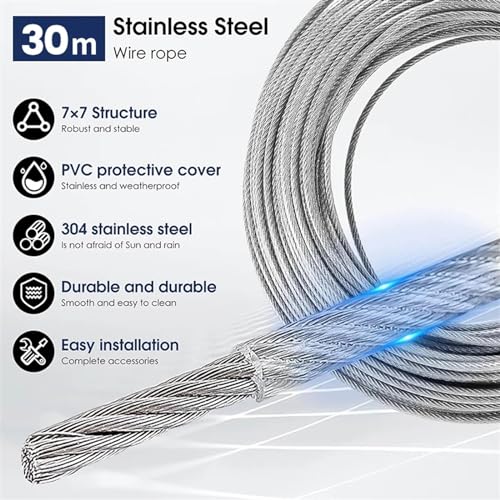 Cable de acero inoxidable para evitar la caída de ropa y luces de exterior 30M 4