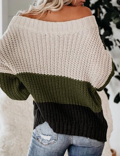 Image of VIMPUNEC Womens Off Shoulder Color Block Sweater Oversized Pullover Top