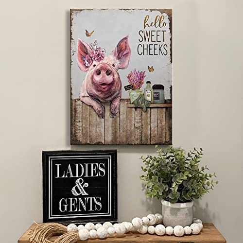 Kateflower CANVASART-509685461_OCF Pigs Bathroom Decor Wall Art Funny Pink Pigs Pictures Wall Decor Farmhouse Animals Pig Vintage Painting thumb #1