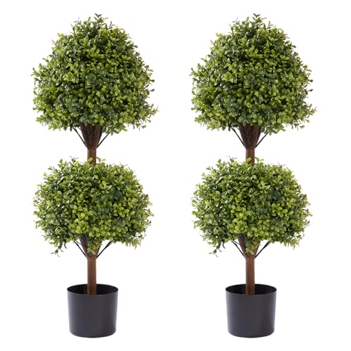 THE BLOOM TIMES 40' Tall Artificial Boxwood Double Ball Topiary Trees, UV Resistant Large Fake...