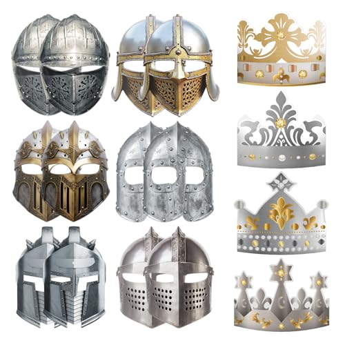 OU RUI 20 Pcs Medieval Knight Party Decorations Medieval Paper Knight Helmets Masks Crowns for Adult Crusader Samurai Cosplay Roman Viking Dress-Up Party Decorations Gift