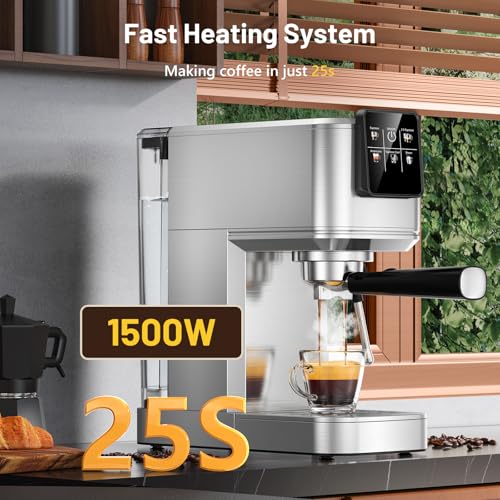 Image of KEENSTAR - 20 bar espresso machine with hot and fast cold beer, stainless steel coffee maker, coffee maker with milk frother, touch screen with water tank for
