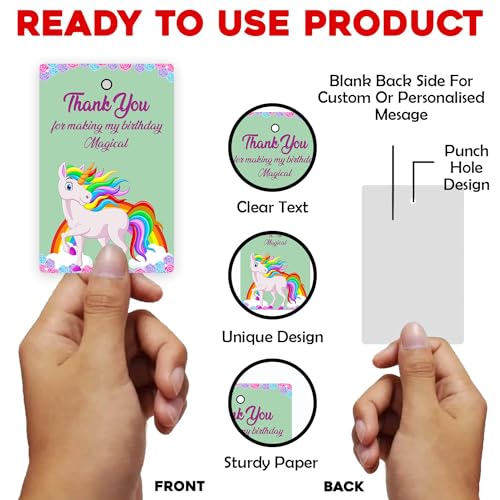 Image of Party Propz Thank You Tags For Return Gift - (20 Pcs) Unicorn Theme Thank You Cards For Return Gifts (Cardstock), Thank You Tags For Return Gift Unicorn with Ribbon (1 Pcs), Birthday Return Gifts