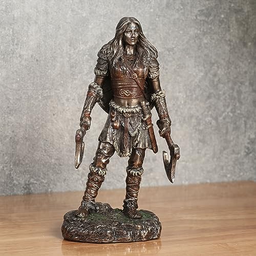 Escultura de resina Viking Twin Axes Berserker mujer miniatura 2