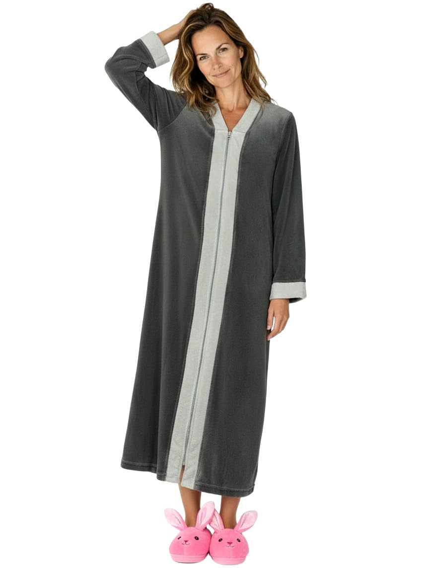 Alexander Del Rossa Kimono Robe with Zipper, Zip Up Robe for Women