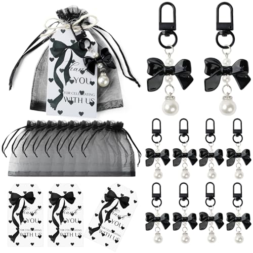 20Set Shes Tying the Knot Bridal Shower Black - Shes Tying the Knot Party Favors Coquette Black Bow Party Favors Include 20 Zinc Alloy Coquette Keychains 20 Bow Goodie Bags and 20 Thank You Card