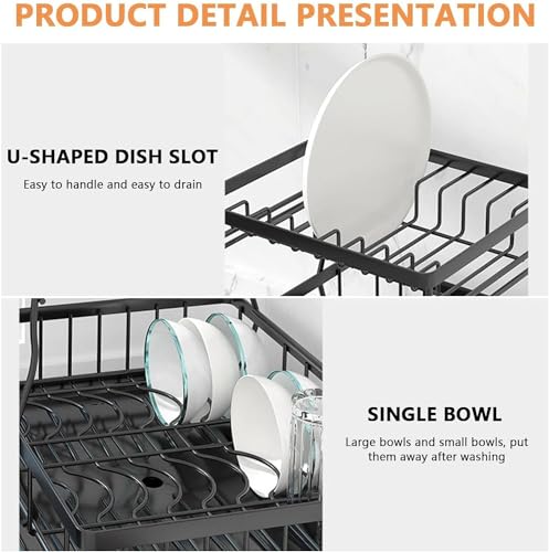 Image of YHK Dish Drying Rack, Rustproof Dish Racks for Kitchen Counter with Removable Utensil Holder,Knife Slots and Cups Holder,Large Capacity Drying Rack for Storage Plates Bowls Cups Utensil (RK-281)