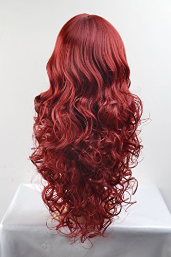 BERON 24" Stylish Long Curly Wine Red Hair Wig Party Perruque (Wine Red) - Thumbnail 4