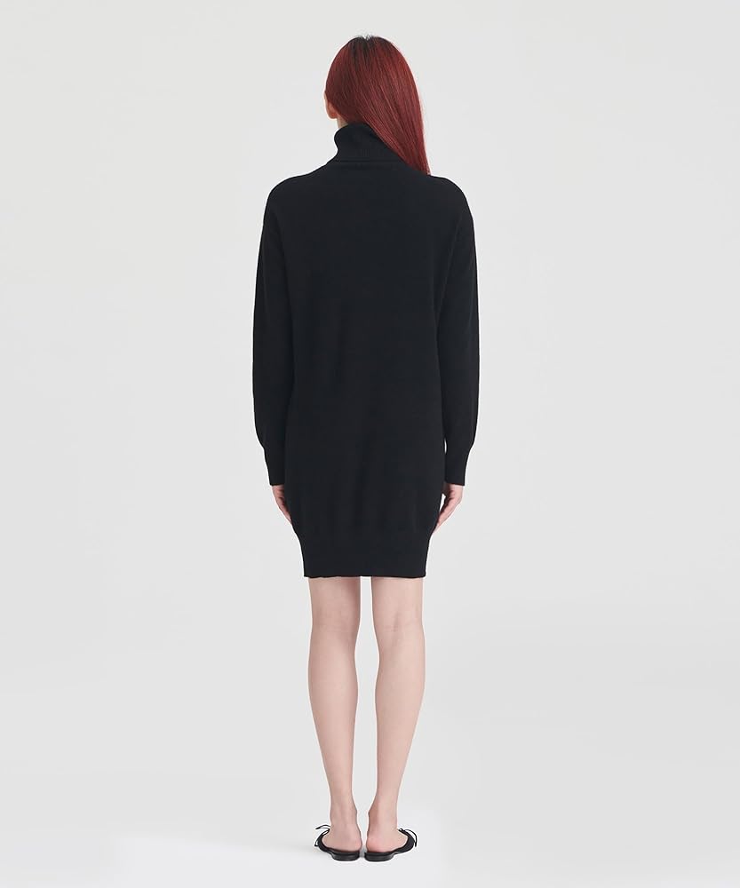 【関税込み】WILD CASHMERE RIBBED TURTLENECK DRESS Naadam Womens Cashmere Turtleneck Mini Dress, Black, XXS at