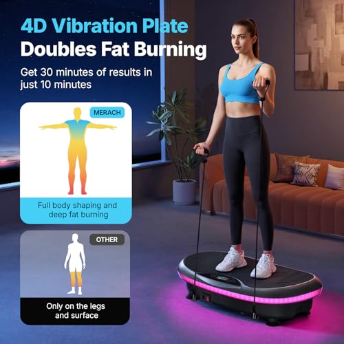 Image of MERACH Vibration Plate Exercise Machine, 4D Whole Body Workout Vibrating Platform for Lymphatic Drainage Weight Loss Muscle Activation, Home Fitness Equipment with Bluetooth Light Pull Cord