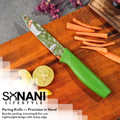 Image of Professional Piece Kitchen Knife Set - High Carbon Stainless Steel Chef, Utility & Santoku Knives with Ergonomic Blue Handles Knife (Dark Green, 3 piece)