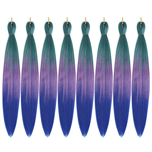 8 Packs Pre-Stretched Braiding Hair 30 Braids Professional Synthetic Hair for Crochet Twist (30 , Green pink blue)