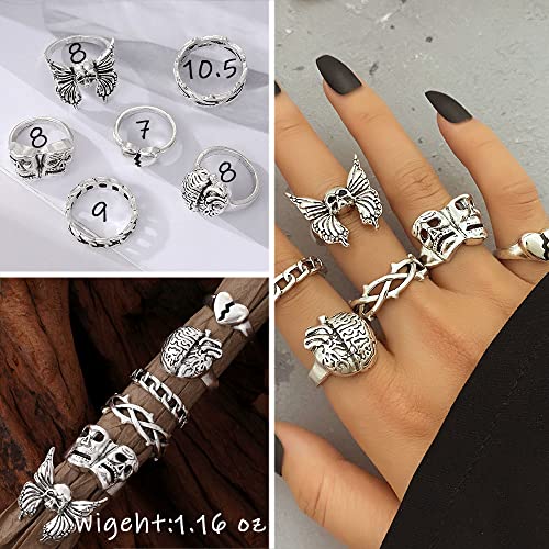 Ifkm Silver Goth Punk Vintage Rings Set For Men Women thumb #5