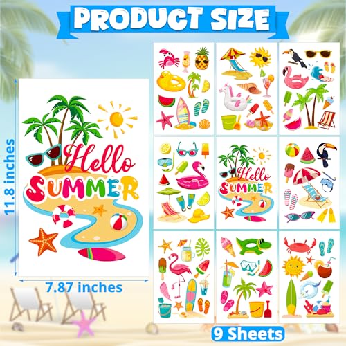 Image of Traplace 9 Sheets Summer Window Clings, Double Sided Summer Window Clings for Glass Windows, Hello Beach Decals, Sun Watermelon Pattern Stickers for Home Office Accessories Decorations