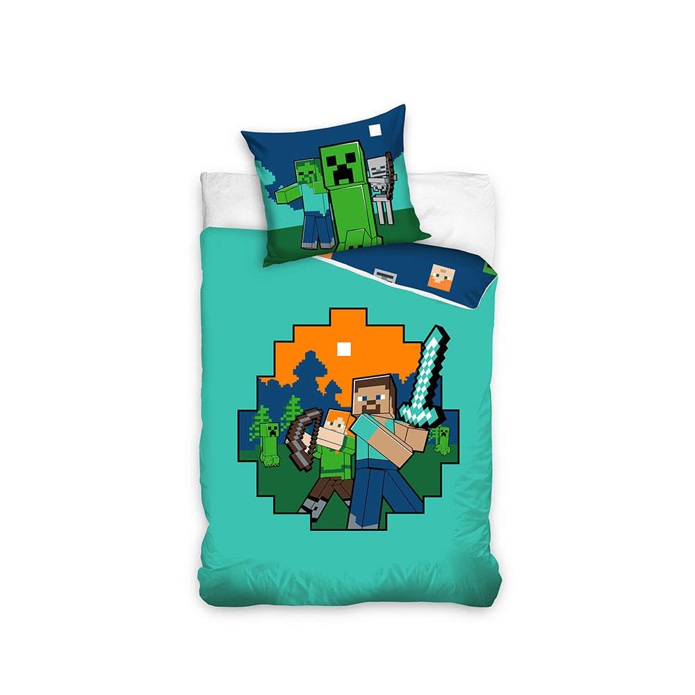 Minecraft Ready to Survive Single 100% Cotton Reversible Duvet Cover and Pillowcase Set for Kids Bedroom (MC248796-PP)