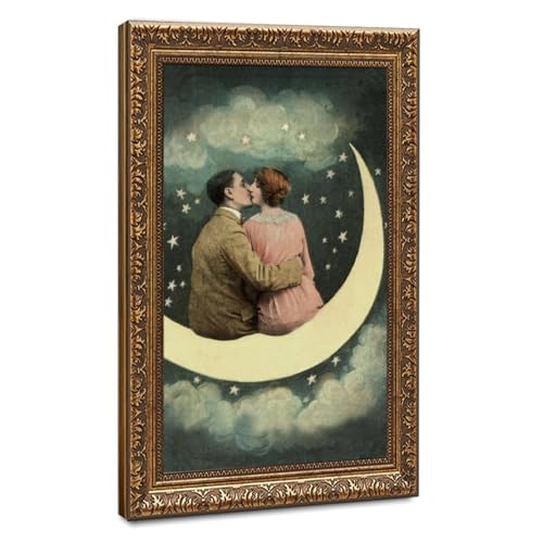 Impression sur toile d'un couple sur la lune vintage WCYB : célébrez l'amour en grand format