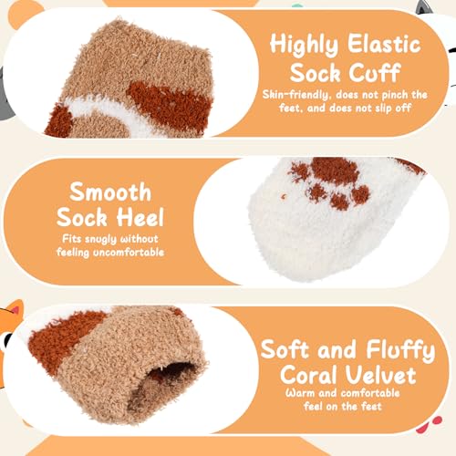 Abeillo 6 Paar Kuschelsocken Damen,Süße Katzensocken aus Korallenfleece,Dicke Warme Wintersocken Haussocken,Katzenpfoten Schlafsocken für Winter,Weihnachten