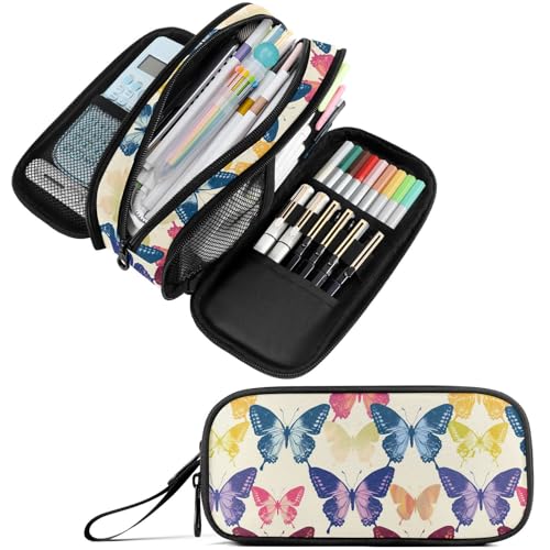 Image of Fustylead Beautiful Colorful Flying Butterflies Large Pencil Bag Storage Pen Case Makeup Pouch Stationery Bag for School College Office Organizer