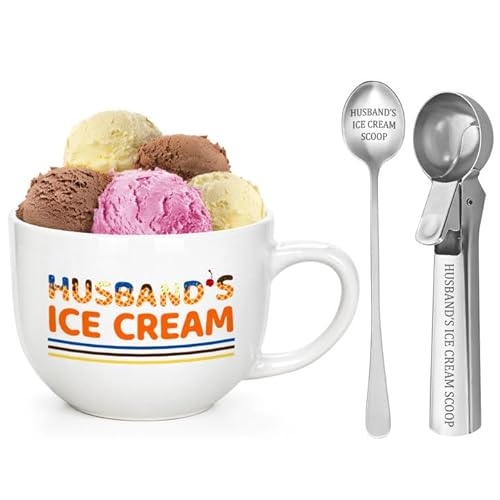Cabtnca Husband Gifts, Gifts for Him, Husband's Ice Cream Bowl Scoop Shovel Spoon Set, Christmas Fathers Day Birthday Gift for Husband Men, Gift for Men, 16 Oz White