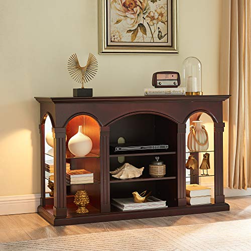 CHADIOR TV Stand for Up to 55\" Entertainment Center for Flat Screen with Tempered Glass Storage Shelves for Living Room, Walnut