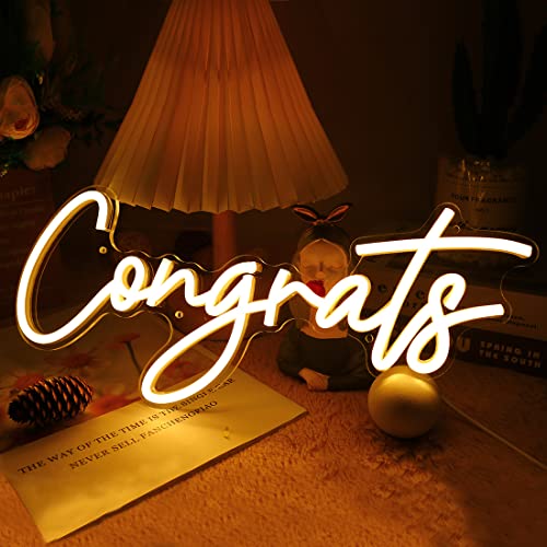 Image of Britrio Congrats Neon Sign Wall Art Decoration LED Neon Sign for Congratulations Graduation Wedding Ceremony Birthday Party Celebration Banquet Backdrop Grad Gift Warm White 5V USB Powered