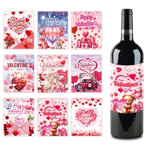 27 pcs Wine Bottle Labels Stickers for Valentines Day Decorations Champagne Bottle Labels for Valentine's Day Anniversary Engagement Party Wine Sticker