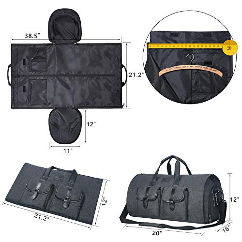 Carry-on Garment Bag Large Duffel Bag Suit Travel Bag Weekend Bag Flight Bag with Shoe Pouch for Men Women (Black)