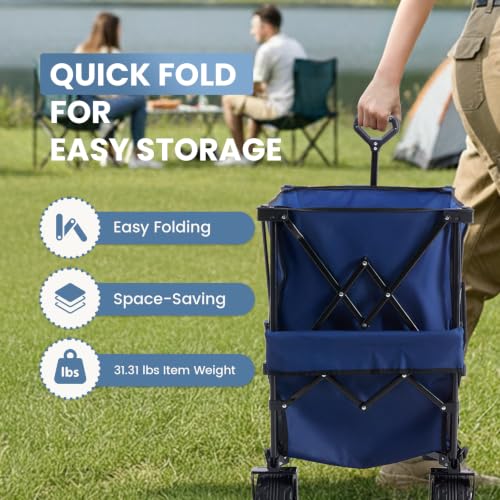Image of DUMOS Double Decker Wagon 440LBS, Collapsible Folding Beach Wagon 400L