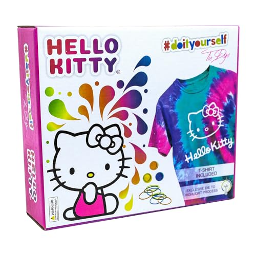 INNOVACTION TOYS – Hello Kitty - Tie Dye Set - Set Includes with a T-Shirt, 3 Colored Paints, Lining, Gloves and Elastic Bands, Pack of 1 (S)
