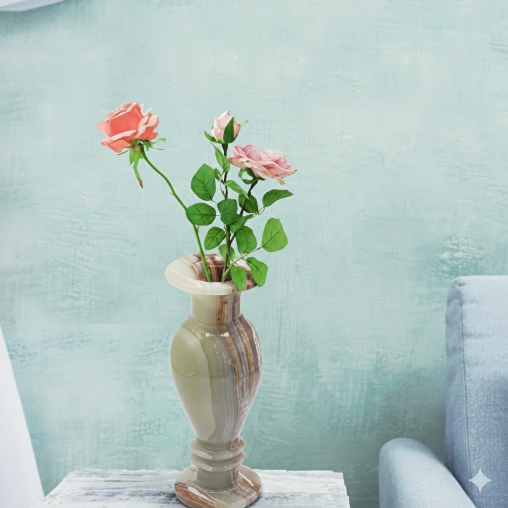 Hand Carved Onyx Marble Vase – Natural Stone Flower Vase for Home Décor, Luxury Decorative Table Centerpiece, Polished Artisan Craft