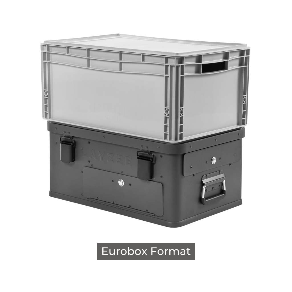 LAYZEE Box JUNIOR, mobile da cucina per veicoli/campeggi/balconi/terrazze/Eurobox dimensioni 60 x 40 x 27 cm (lunghezza x larghezza x altezza), kitchenbox/cucina da campeggio 10 kg in alluminio