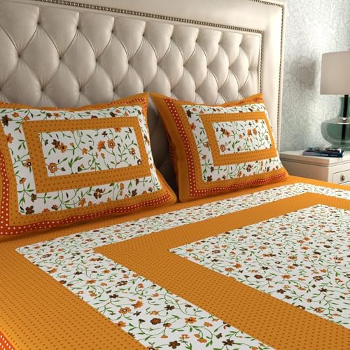 Image of LA VERNE 104 TC Cotton Double Bed Bedsheet Jaipuri Rajasthani Print Bedsheet with 2 Pillow Covers