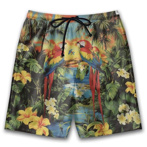 Parot Animal Men's Swim Trunks - 3D Print Mens Swim Trunks with Mesh Lining Swimwear Bathing Suits Set 02