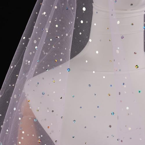 Premium 54" x 10 Yards White Glitter Tulle Fabric Roll - Sequin-Embellished Mesh for Tutu Skirts, Dressmaking, and Elegant Party Decorations 6 Premium 54" x 10 Yards White Glitter Tulle Fabric Roll - Sequin-Embellished Mesh for Tutu Skirts, Dressmaking, and Elegant Party Decorations - Image 5