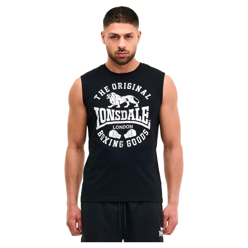 Lonsdale BOLDRON Men's Sleeveless T-Shirt, Regular Fit, Black/White, XXL