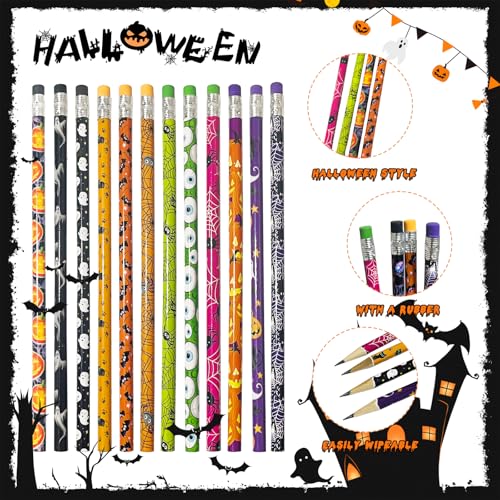 48 lápices Halloween de madera con borrador miniatura 5