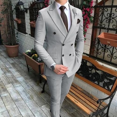 Men's 2 Piece Suit Slim Fit Solid Double Breasted Party Wedding Tuxedo Suits Peak Lapel Blazer Jacket Pants Set4
