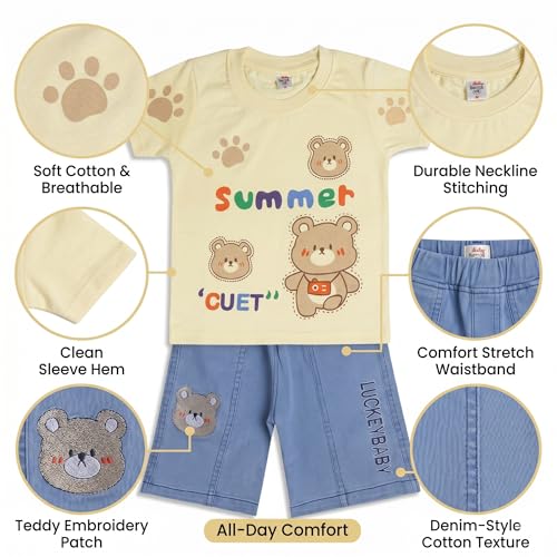 Image of Krishn Creations Kids Clothes for Boys | Cotton Printed Half Sleeve T-shirt and Shorts Baby Boy Dress | Casual Wear Kids Clothes