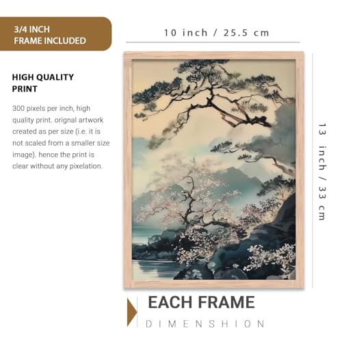 Image of kotart Japanese Nature Art View Framed Poster | Big Aesthetic Mountain View Art Wall Framed Posters for Living Room Bedroom Wall Decor Set Of 3 (10X13 inch)