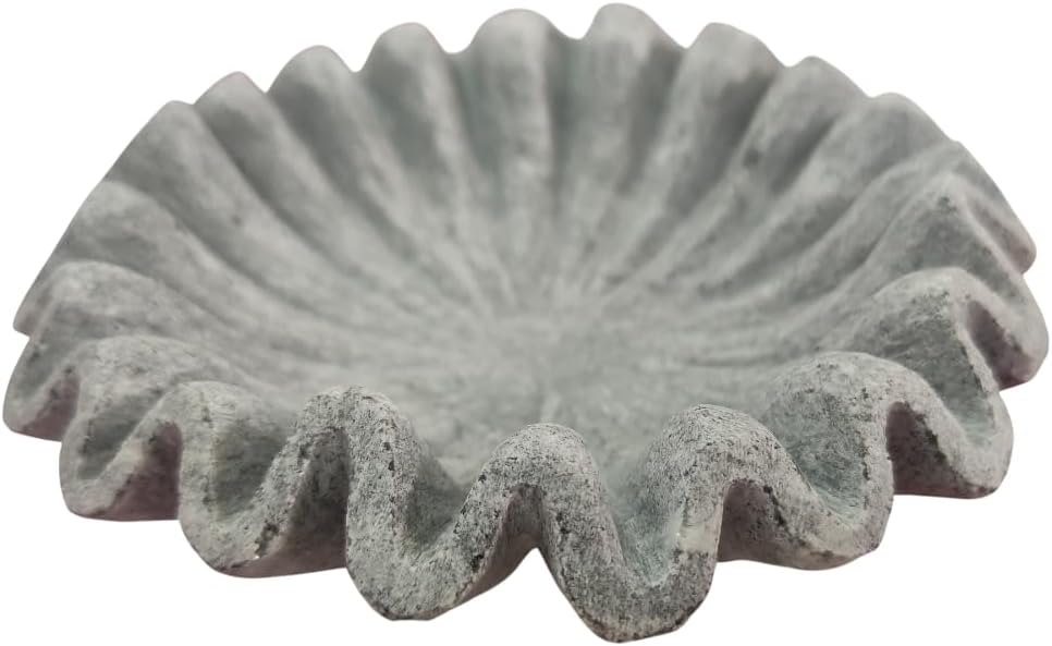 Grey Marble Bowl Fruit Bowl, Stone Bowl Decorative Bowl Decorative Trays Marble Fruit Bowl Marble Ruffle Bowl Marble Floral Bowl Home Decor (9 inch)