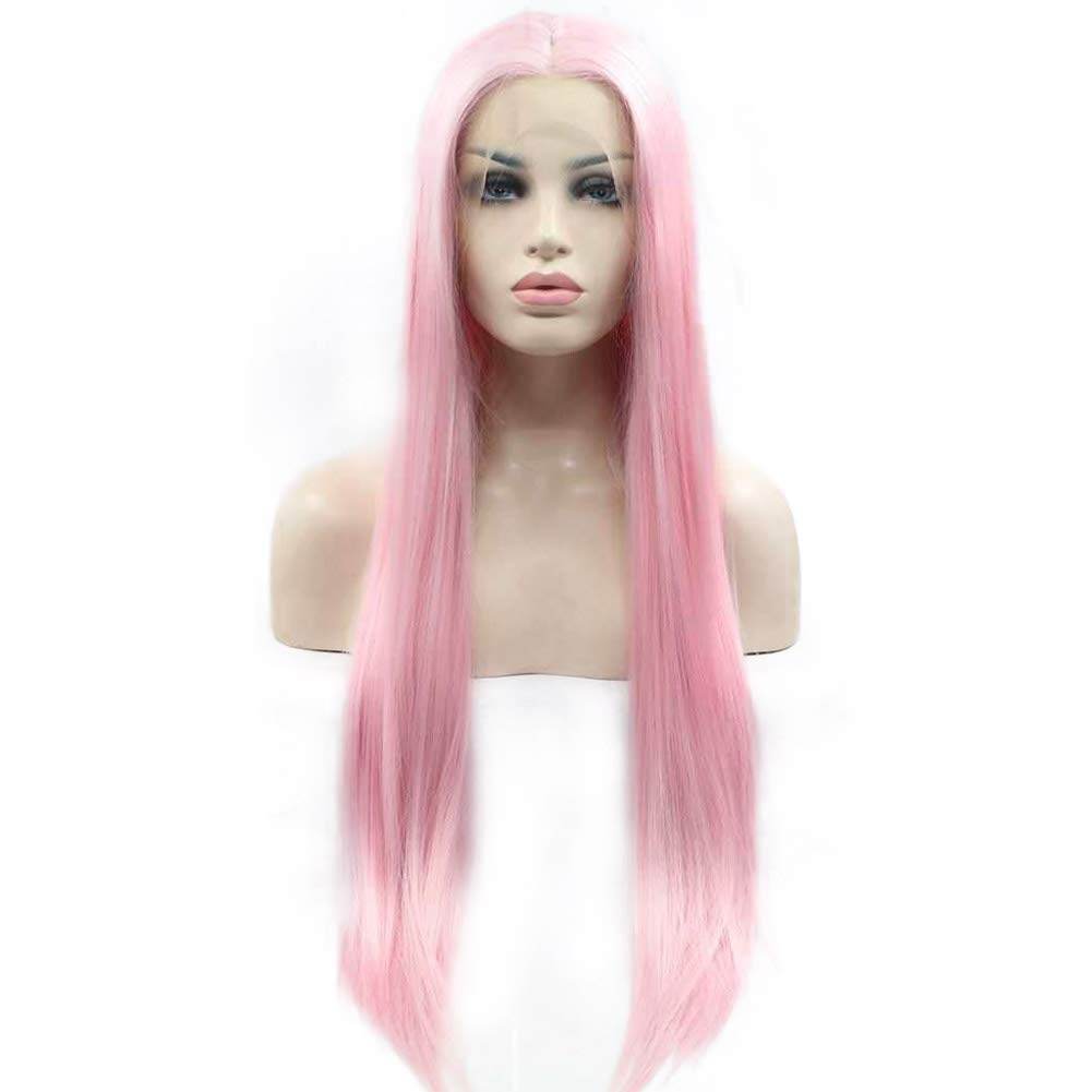AFBeauty Pink Lace Front Wig for Women Long Straight Pastel Pink Middle Part Wig Synthetic Glueless wig Heat Resistant Fiber Party Cosplay Soft Wigs - Image 3