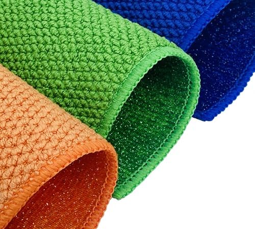 15 Pack Microfiber Scrub Dish Cleaning Cloth, Non-Scratch, Reusable & Durable for Pan Pot Dish Cooktop Stovetop Counter Kitchen Household, Machine Washable, 6 x 6 Inch, Orange, Blue & Green Assorted