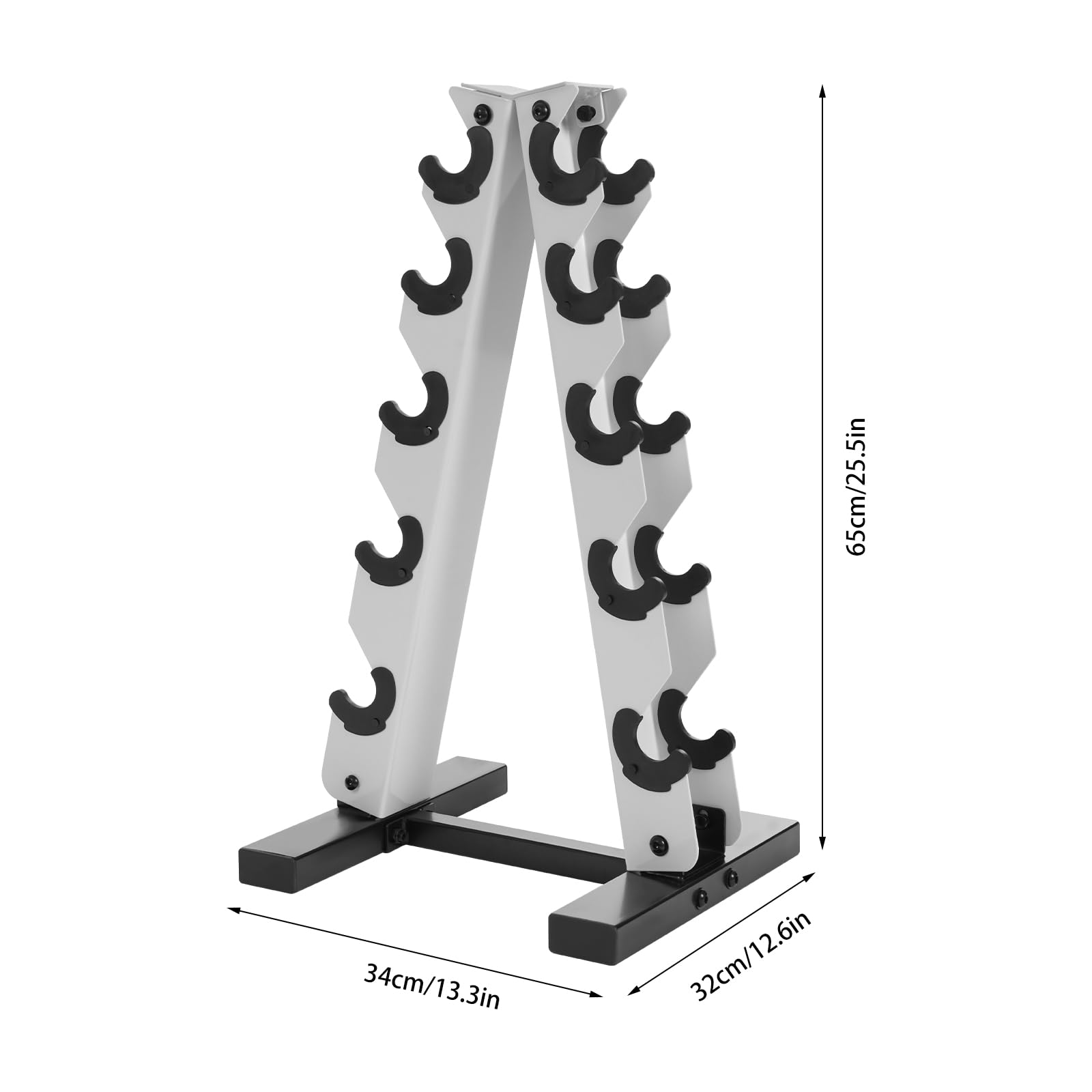 Supporto per bilanciere a 5 livelli, 34 x 32 cm, in acciaio con protezione in gomma, portata 100 kg