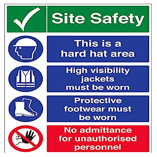 Vsafety Multi Hazard Site Safety No Admittance Warning Sign - 600mm x 800mm - 2mm Rigid Plastic