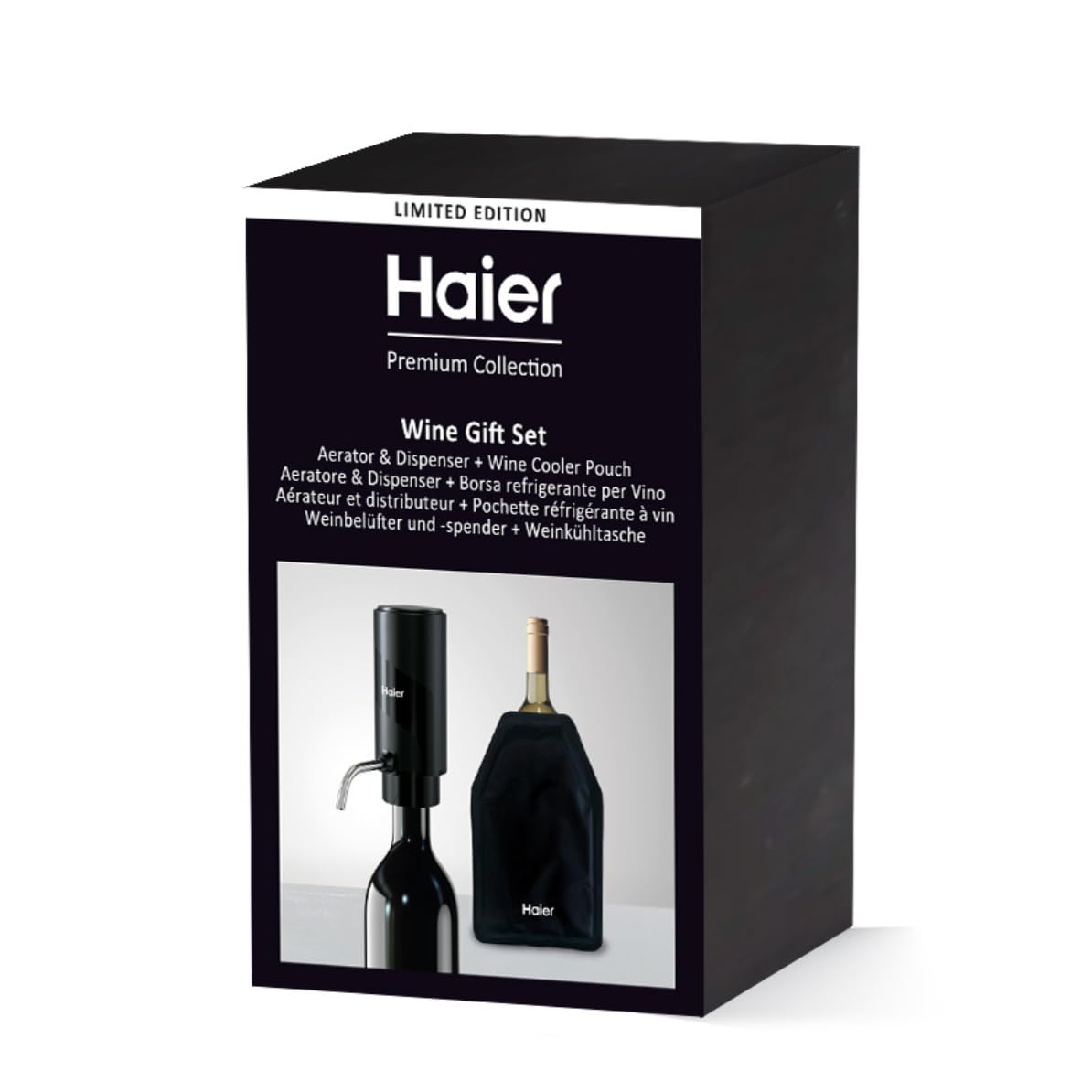 Haier Limited Edition Wine Gift Set – Electric Wine Aerator Dispenser & Cooler Pouch – 2-in-1 Aerator & Pourer with Portable Wine Chiller
