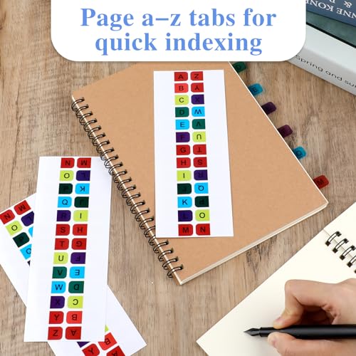 COMNICO 8 Blatt Buchstaben Aufkleber A-Z Alphabetische Selbstklebende Register Klebrige Alphabet Etiketten Index Tabs für Notizbuch, Lehrbuch, Wörterbuchbuch (208 Stück)