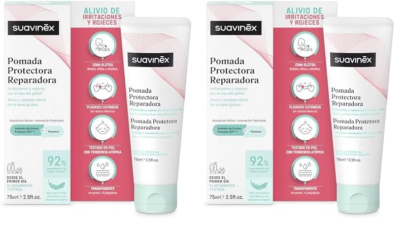 Suavinex, Pomada Protectora Reparadora, Crema Pañal Bebé - Pomada para la Dermatitis del Pañal, Repara y Previene Irritaciones, Apta Pieles Sensibles y Atópicas, 92% Ingredientes Origen Natural, 75 ml
