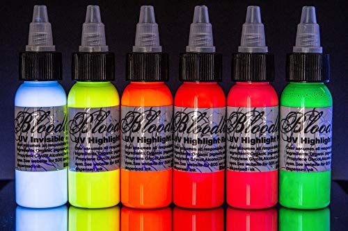 Bloodline 6 Color Tattoo Black Light UV Ink Highlight Set (1/2 oz)