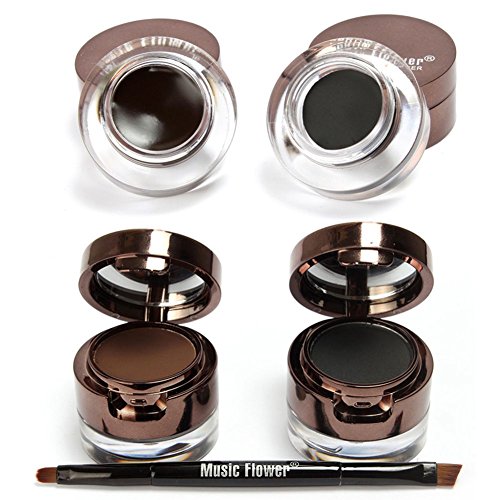 Shouhengda 4 in 1 Brown Black Gel Eyeliner and Eyebrow Powder Water-proof Eye Makeup Set Kit